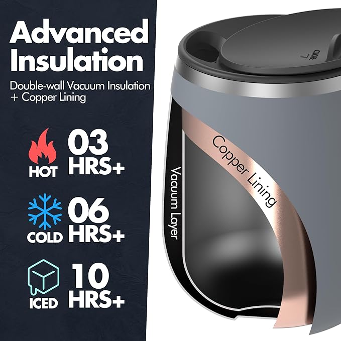 GRANDTIES 11oz Insulated Coffee Mug with Sliding Lid, Wine-Glass Shape Thermal Tumbler with Double Walled Vacuum Stainless Steel to Keeps Beverages Hot or Cold (Midnight Black)