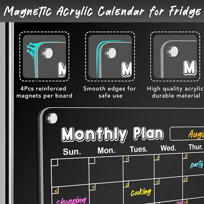 DIYMAG Planning Pads 3Pack Acrylic Magnetic Dry Erase board for Fridge,15"x11" Set Magnetics Weekly Monthly Wall Planners Board for Refrigerator with 6 Colors Markers