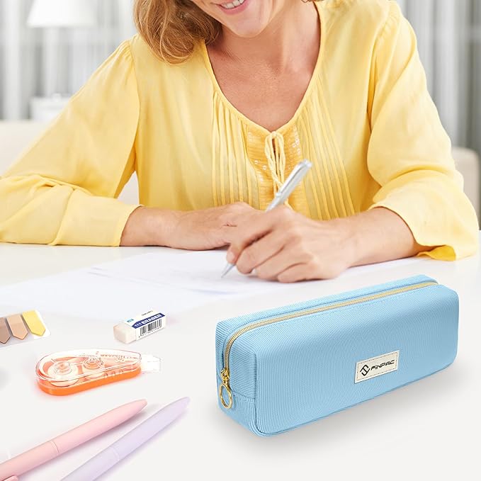 FINPAC Pencil Case, Corduroy Aesthetic Makeup Bag, Cute Kawaii Pen Bag Pouch Holder Box Organize for Study, Office, or Travel (Ocean Blue)