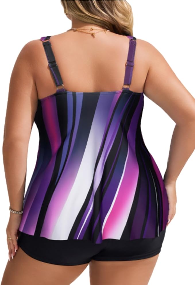 Hanna Nikole Womens Tankini Swimsuits 2 Piece Bathing Suit Flowy Ruffle Tankini Tops with Swim Shorts