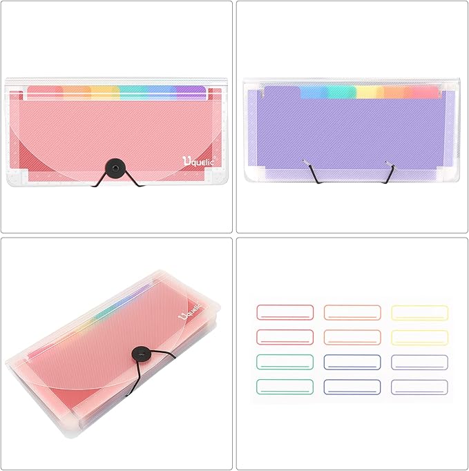 Uquelic Stand Receipt Organizer Folder - 13 Pockets Expanding Accordion Coupon Organizer, Envelope Organizer, Rainbow Large Capacity Sticker Organizer, Small Envelope Organizer with Label, 10 x 5 inch