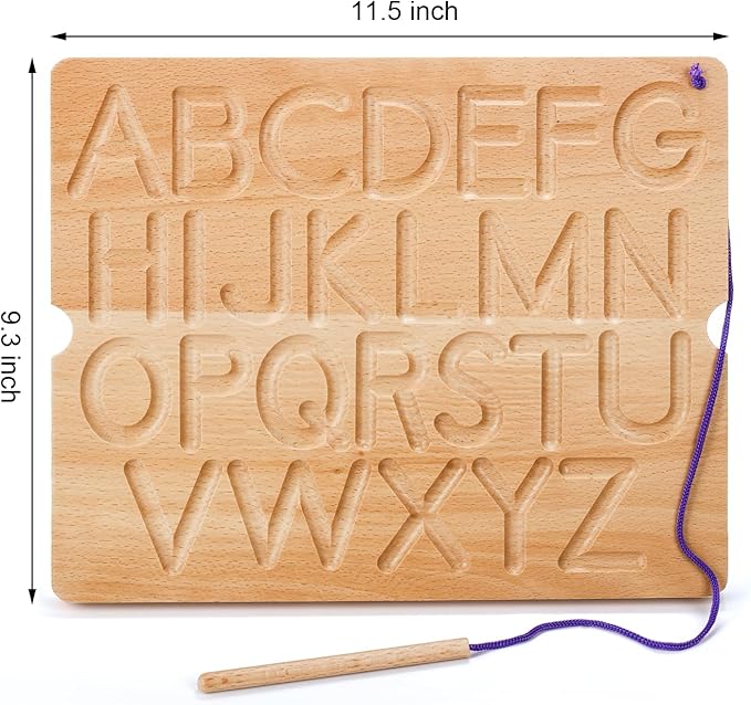 Number & Letter Tracing Board, Portable Wooden Alphabet Learning Sensory Pad Board Montessori Toys for Kids Age 3-5, Double Sided Writing Tools for Beginner Preschool Classroom 3+ Years Old