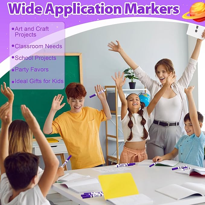 24 Pcs Washable Markers Bulk Broad Line Markers Coloring Conical Tip Large pens for Kids art projects, Teachers, Students, Toddlers, Party Favors, Classrooms, Donations(Purple)
