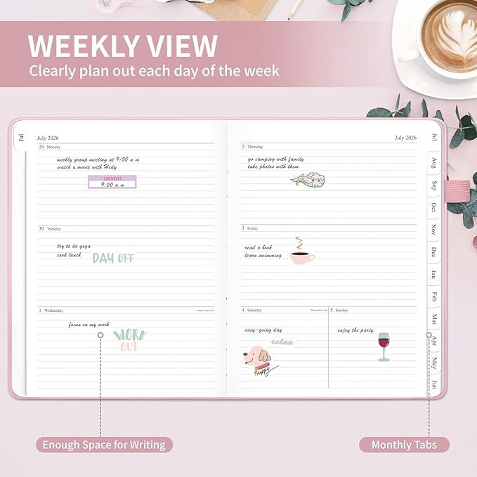 Planner 2026-2027, 8.5" x 11" Weekly and Monthly Planner with Tabs from Jul 2026 - Jun 2027 Academic Year, A4 Large Hardcover Agenda Calendar with Date for School & Office Schedule, Pink