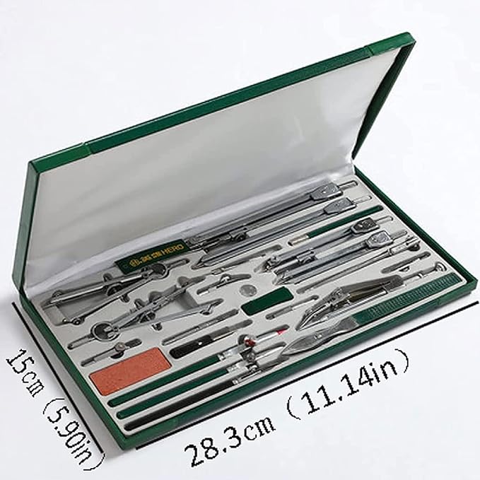 23 Piece Geometry Kit, Construction Engineering Design Professional Drawing Tools, for Drafting, Math and Making Circles with Large Extension Beam for School, Drafting, Architecture