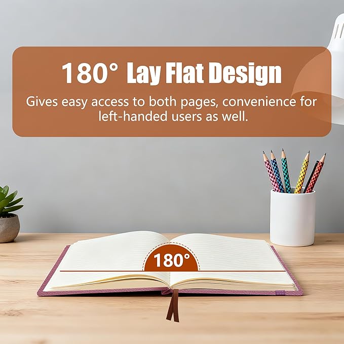 Lined Journal Notebook, A5, 192 Pages 100 GSM Thick Paper, Hardcover Leather College Ruled Journal for Writing, Men Women, Journaling, Daily, Work, Office, Home School Business(Pink)