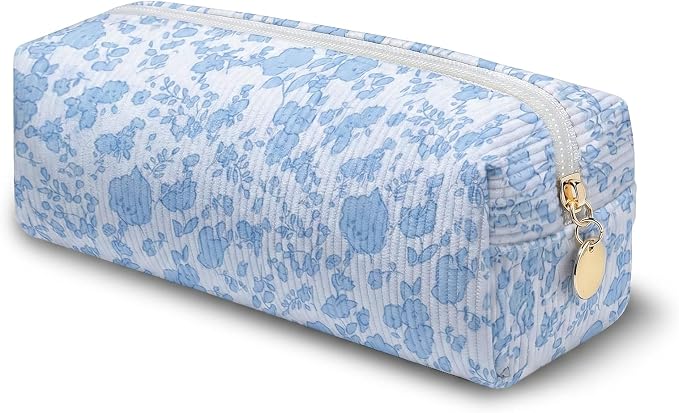 Pencil Case, Pencil Pouch for Women, Pencil Case Small, Pencil Pouch Aesthetic (Blue floral)