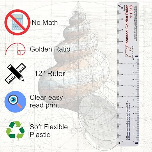 No-Math Ruler Set — Three 12" Flexible Clear PETG Rulers | Fibonacci, Halving and Doubling and Rule of Thirds | Drawing and Drafting | Made in Australia
