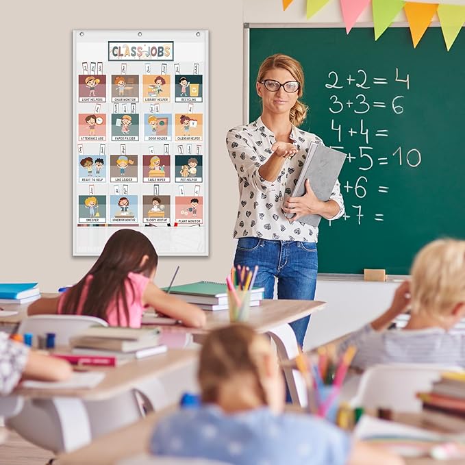 Class Jobs Pocket Chart Class Management Educational Pocket Chart with Clips Teacher's Helper Classroom Must Haves Supplies (White)