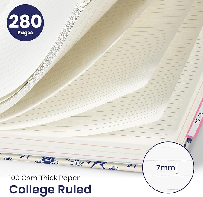 Taja Pretty Large Spiral Lined Notebook for Work with 5 Removable Dividers