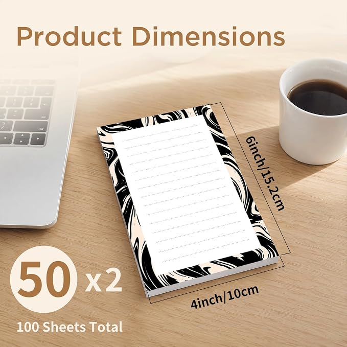 Lined Sticky Notes 4x6 in, 2 Pack Large Cute Notepads with Lines, Bright Post Memo Note Pads Big Rectangular Sticky Notes for Office Black White Curve Line