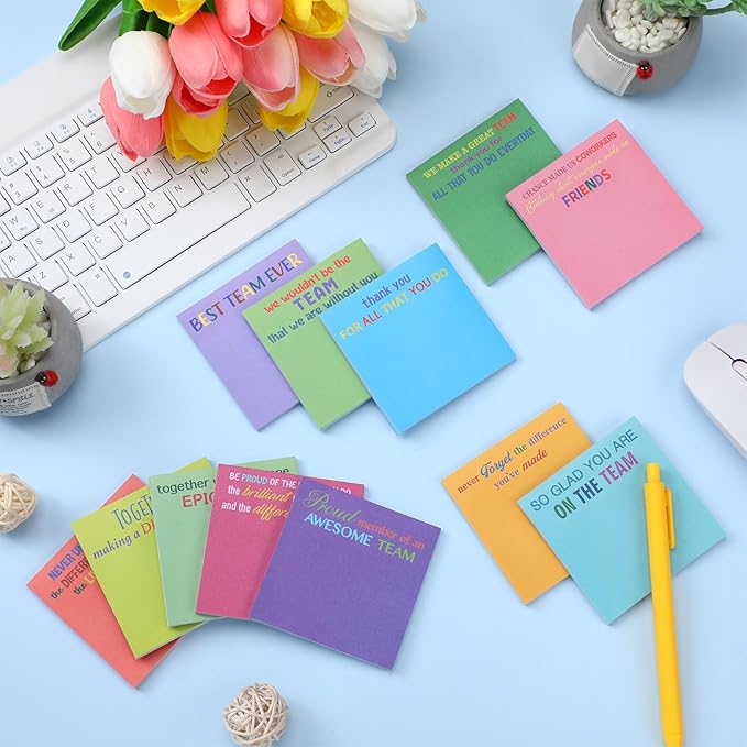Yinder 24 Pcs Inspirational Sticky Notes Cute Motivational Sticky Notes Pad End of Year Employee Appreciation Gifts Bulk for Teacher Nurse Coworkers Office Supplies 3 x 3'' (Thank You,Bright)