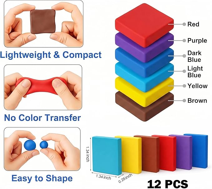 12 pcs Scented Kneaded Erasers Set, Kneadable Art Erasers in Individual Plastic Cases, Soft Moldable Drawing Eraser for Sketching, Charcoal, Graphite, Clean Erasing Stationery (12, Pizza Theme)