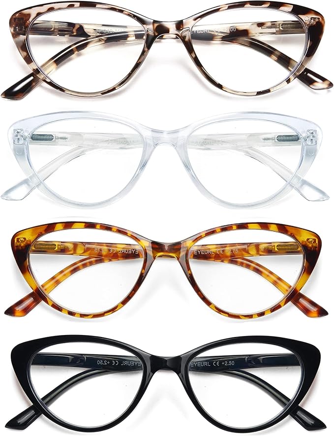 EYEURL 4-Pack Reading Glasses for Women-Cat Eye Blue Light Blocking Fashion Reader mit Spring Hinge,Anti-Glare Cat Eye Reading Glasses for Women2.25