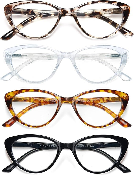 EYEURL 4-Pack Reading Glasses for Women-Cat Eye Blue Light Blocking Fashion Reader mit Spring Hinge,Anti-Glare Cat Eye Reading Glasses for Women2.25
