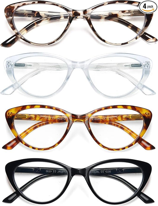 EYEURL 4-Pack Reading Glasses for Women-Cat Eye Blue Light Blocking Fashion Reader mit Spring Hinge,Anti-Glare Cat Eye Reading Glasses for Women,2.5
