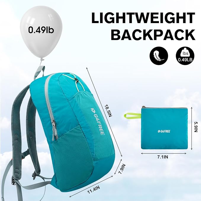 G4Free 24L Lightweight Packable Hiking Backpack Sport Travel Daypack Water Resistant for Women Men | Water Resistant Material, 11.4*7.9*18.5 in, Outdoor Sports, Travel, Hiking, Day trips, Cycling, Daily Use, Foldable Backpack