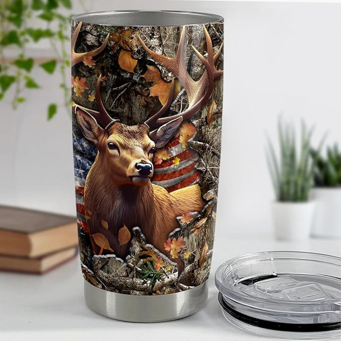 SANDJEST Deer Tumbler 20oz Stainless Steel Insulated Tumblers Coffee Travel Mug Cup Gifts for Men Gift for Birthday Christmas