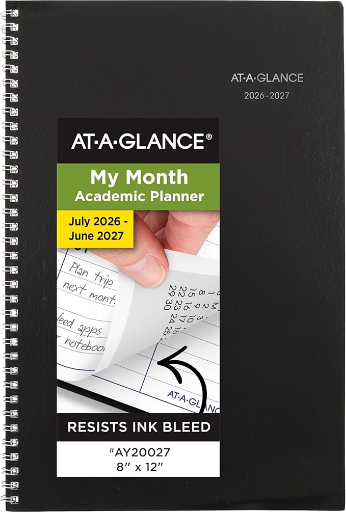 AT-A-GLANCE Academic Planner 2026-2027, Monthly, 8" x 12", 14-Month, DayMinder, Black (AY200)