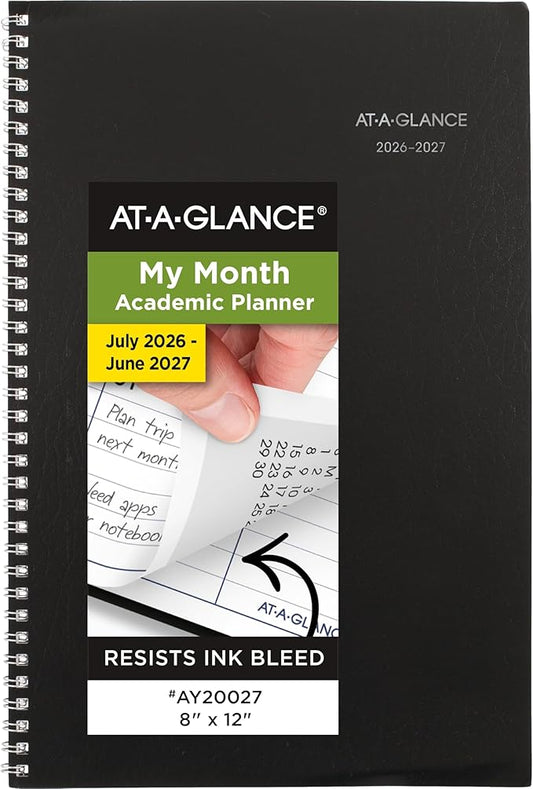 AT-A-GLANCE Academic Planner 2026-2027, Monthly, 8" x 12", 14-Month, DayMinder, Black (AY200)
