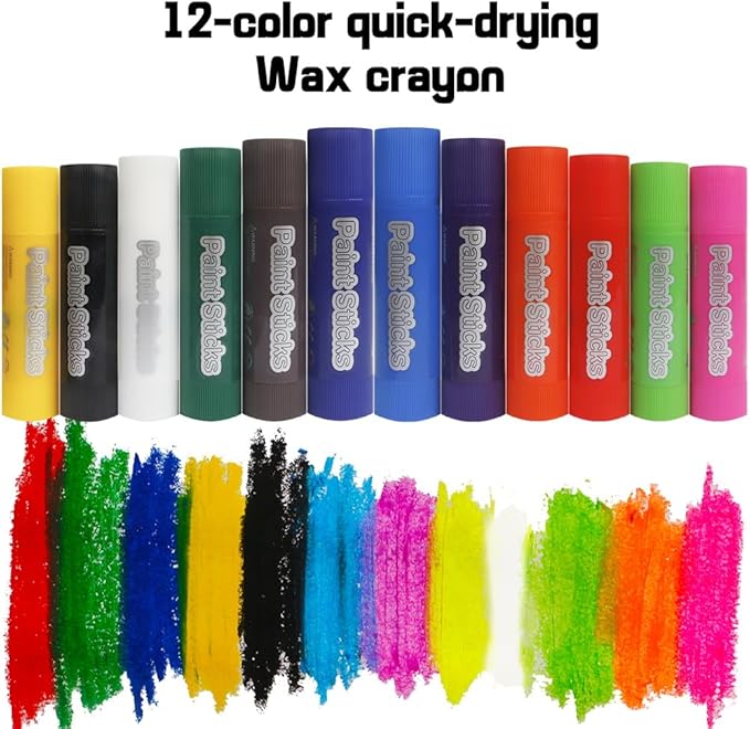 12 Colors Tempera Paint Sticks, Washable Paint Sticks for Kids,Quick-Drying and Non-Toxic Art Supplies for Kids and Student