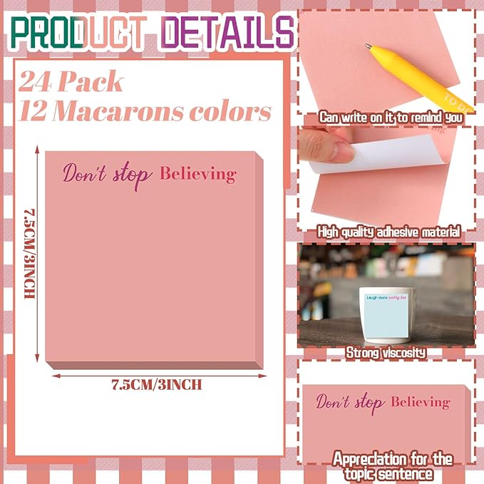Yinder 24 Pcs Inspirational Sticky Notes Cute Motivational Sticky Notes Pad End of Year Employee Appreciation Gifts Bulk for Teacher Nurse Coworkers Office Supplies 3 x 3'' (Inspire,Macaron Colors)