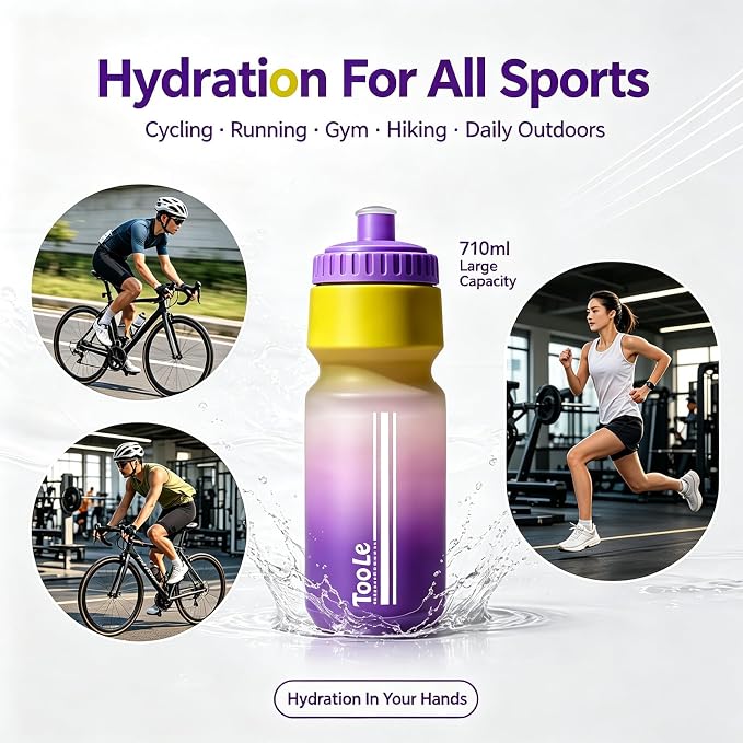 2 Pack Bike Water Bottle, Squeeze Water Bottle Leakproof BPA Free 24Oz | with Capacity Scale w/Pull Top Lid, Reusable, for Bicycle, Gym,Camping, Hiking