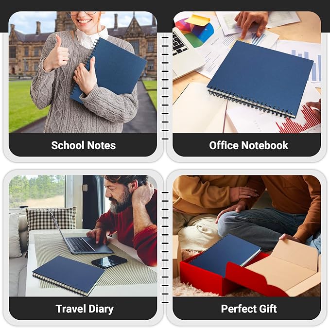 EUSOAR 5 Subject Notebook College Ruled, 3pcs A4 11" x8-1/2 Spiral Writing Pad, Thick Hardcover, 100GSM 120Sheets/ 240Pages of Lined Paper, for School, Home Supplies, Office and Business, Royal Blue
