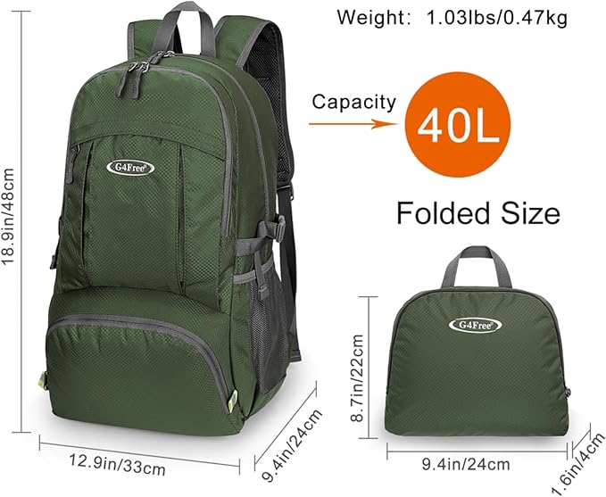 G4Free Lightweight Packable Hiking Backpack, Waterproof Travel Daypack