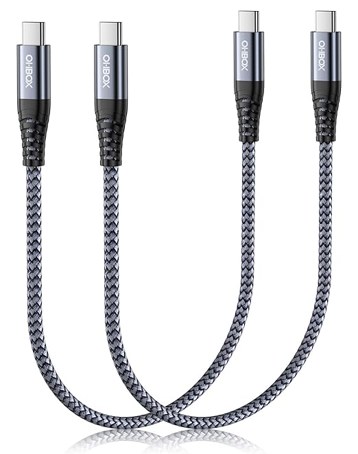 Short USBC to USBC Cable 1FT, 60W USB Type C Fast Charging Cable for Car, Durable iPhone USB C to USB C Charger Cable USB C Cord for iPhone 17/16/15/Pro Max/Plus, Samsung Galaxy S26 and More-2Pack