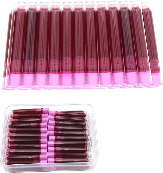 35 Pieces Ink Cartridges for Fountain Pen with Storage Box, 3.4 mm Bore Diameter, Dark pink