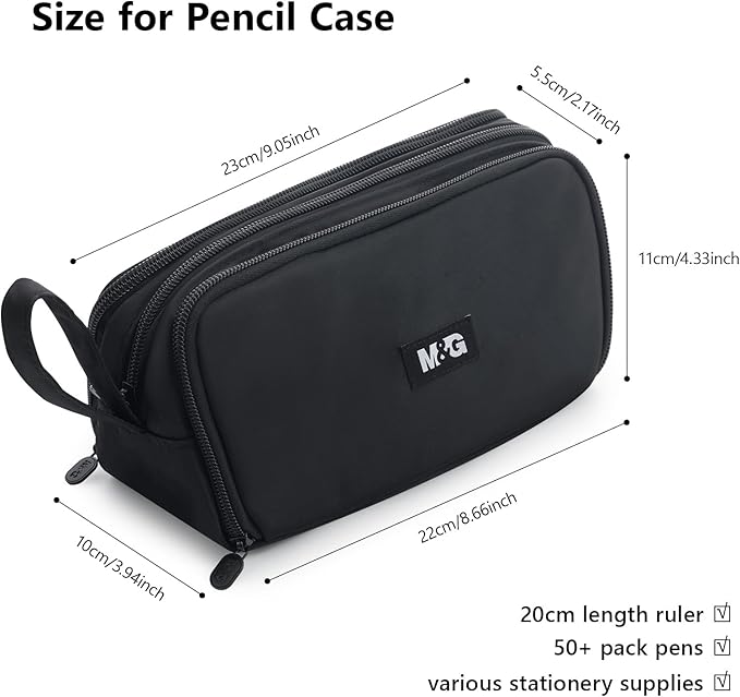 M&G Large Pencil Case, Big Capacity Pencil Pouch with 3-layer Compartment, Portable Handheld Pencil Bag, Cute School Stationery Organizer for Boys Girls Men Women, Ideal for Office School