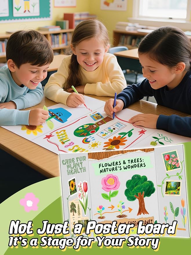 Small Trifold Poster Board 24" x 16" - Premium Quality Thick White Presentation Boards for Science Fair School Project, Display Board for Classroom Business Supplies (6Pcs)