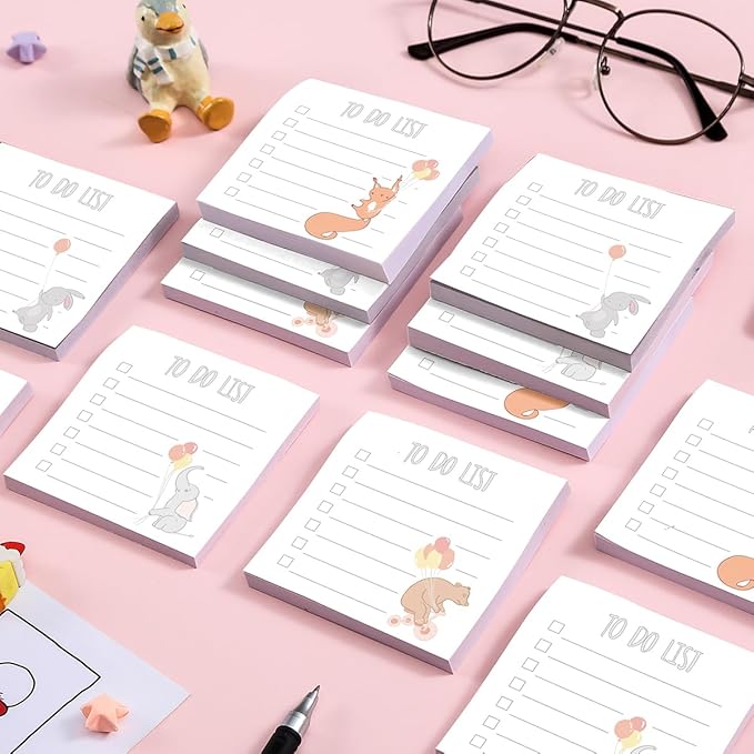 Cute Animal 4 Pads/200 Sheets 3x3 Sticky Notes Set, Adorable Cartoon Memo Pads with High-Adhesive, Post Reusable Tearable it Notes for Journal Planners Office School Home, to-do List Stationery Gift