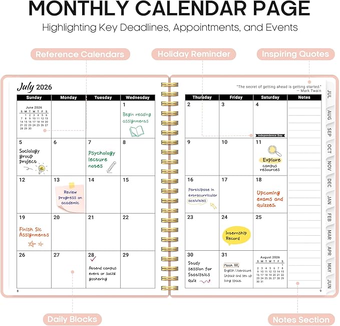 Planner 2026-2027, 8.5" x 11" Weekly and Monthly Academic Year Planner Calendar, July 2026 - June 2027, Hardcover Large School Planning Agenda With Tabs, Perfect for School & Office Supplies, A4, Pink