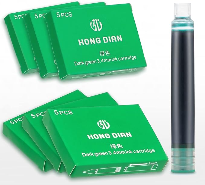Asvine Fountain Pen Green Ink Cartridges, Set of 30 Refill Ink Cartridges, 3.4 mm Bore Diameter