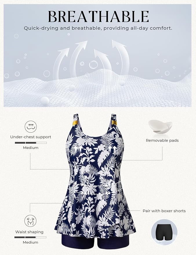 Hanna Nikole Womens Tankini Swimsuits 2 Piece Bathing Suit Flowy Ruffle Tankini Tops with Swim Shorts