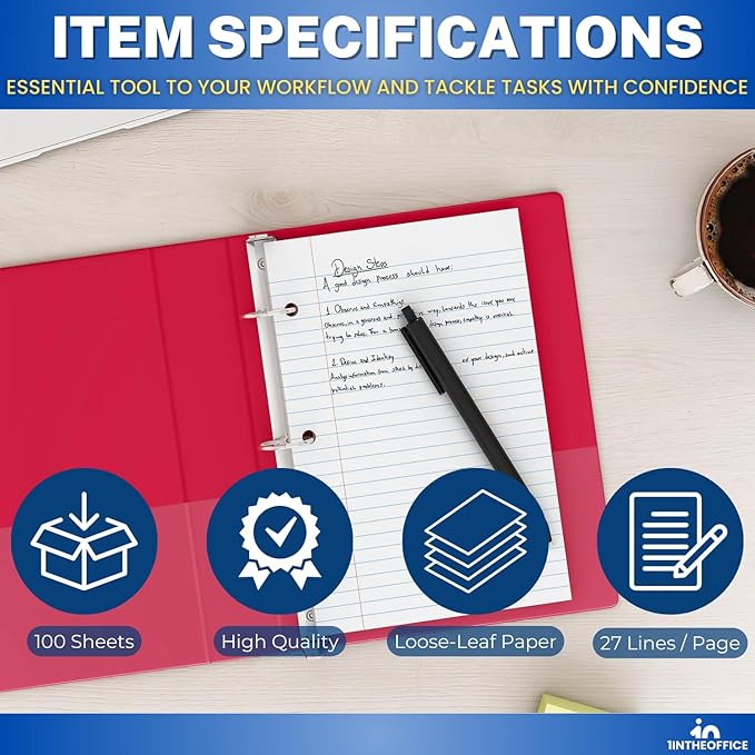 1InTheOffice College Ruled Filler Paper 5.5 x 8.5 Mini Binder Filler Paper, White, 100 Sheets/Pack