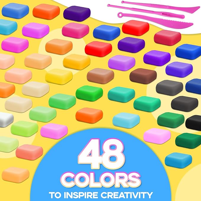 MuseLuxe Air Dry Clay - 120 Pack Modeling Clay Kit with 3 Sculpting Tools,Safe & Non-Toxic,DIY Magic Toys Gifts for Boys,Girls,Kids - 48 Colors