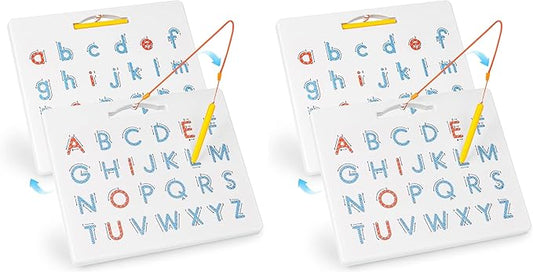 LovesTown Double Sided Magnetic Alphabet Tracing Board ABC Letter Learning Toy with Magnets Educational Writing Practice for Preschool Toddlers (Pack of 2)