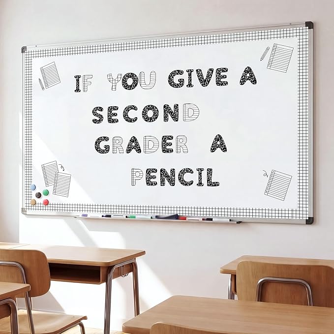 221 Pcs Composition Notebook Bulletin Board Letters, Round Alphabet Number Punctuation Symbol Combo Letter Cutouts, Black and White Classroom Decor for Summer School Chalkboard Poster Wall