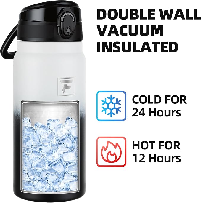 Fanhaw 20 Oz Insulated Stainless Steel Water Bottle with Chug Lid – Wide Mouth, Leak-Proof, BPA-Free – Ideal for Kids, Adults, Sports, Gym, and Outdoor Use (White Black)
