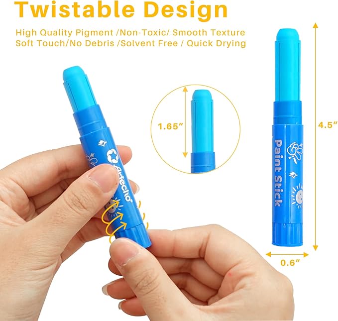 Artecho Tempera Paint Sticks, 24 Colors Washable Paint Sticks for Kids