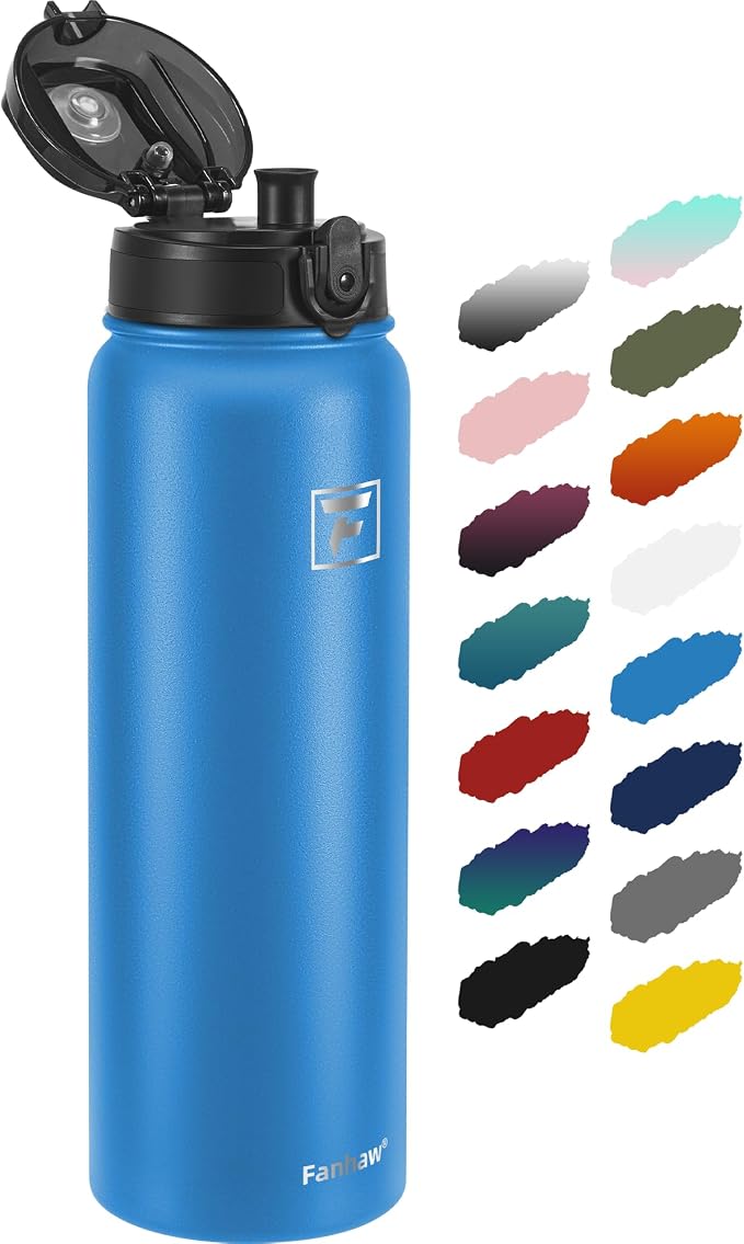 Fanhaw 40 oz Insulated Stainless Steel Water Bottle with Chug Lid, Leakproof & Sweat-Free Extra-Large Metal Bottle for Outdoor, Hiking & Gym (Sky Blue)