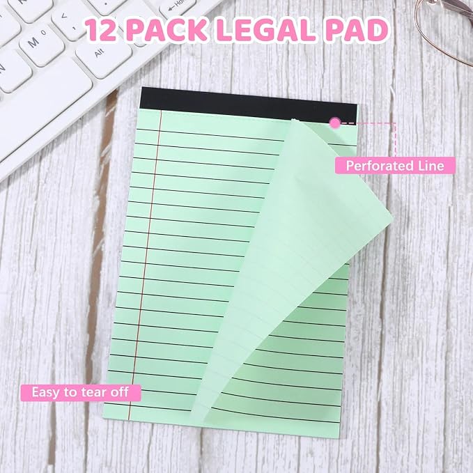 24 Pack Small Legal Pads 4x6, 12 Colors College Ruled 30 Sheets Each 80 Gsm