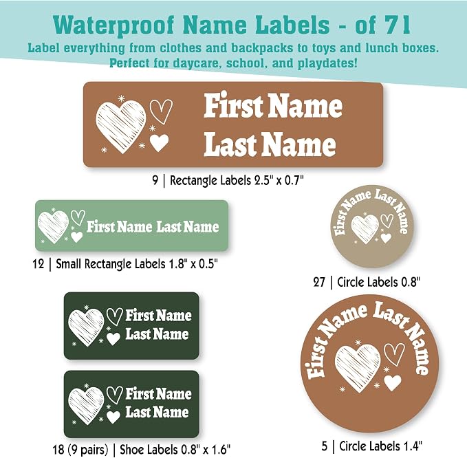 Personalized Daycare Name Labels for Kids (71 Labels) - Custom Durable Waterproof Name Stickers for Clothing Tags, Water Bottles, Lunch Boxes, and School Supplies - Dishwasher, Washer