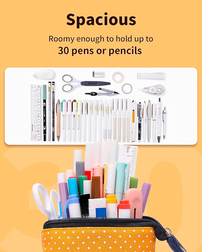 Sooez Standing Pencil Case, Cute Stand up Pencil Pouch, Telescopic Pen Pouch, Portable Pencil Holder, Cute Stand up Pencil Case, Spacious Pencil Pouch Bag for School Office Supplies, Orange