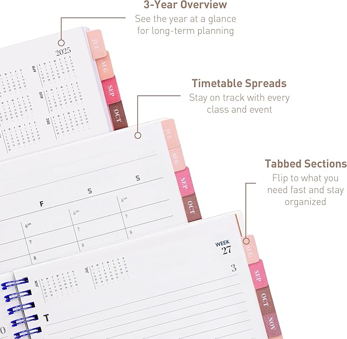 Rileys Academic Planner 2025-2026, Daily, Weekly & Monthly Planner, July 2025 - June 2026, Student Notes Pages, Twin-Wire Binding, Weekly Agenda for School & Work (8 x 6-Inches, Blue, Chunky)