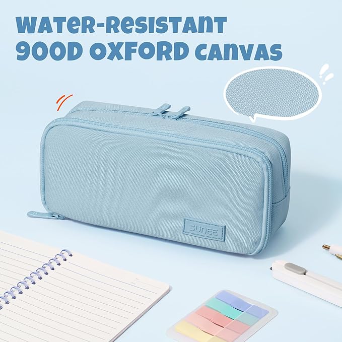 SUNEE Pencil Case, Large Capacity Pencil Pouch, Aesthetic Big Pen Bag 900D Oxford Pen Box for Office Stationery Organizer School Supplies Multifunctional for Teen Boys Girls Women Men, Blue