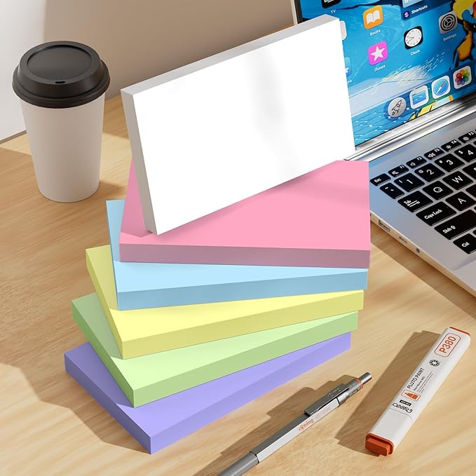 300 Count Colored Blank Index Cards, 3x5 Inch Color Coded Flash Cards - 6 Assorted Color Pads (White Pink Purple Blue Green Yellow), 50 Cards per Pad, Study Flashcards for School, Office